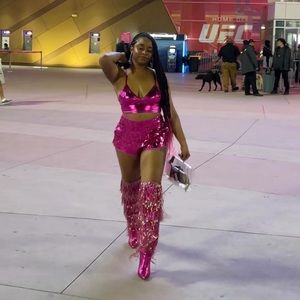 AZALEA WANG ADRIEL FUCHSIA SEQUIN FRINGE DRIP BOOT